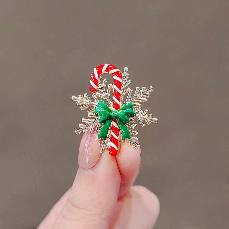 Stylishwe   クリスマス 杖 リボン付き スノーデザイン  ブローチ２色