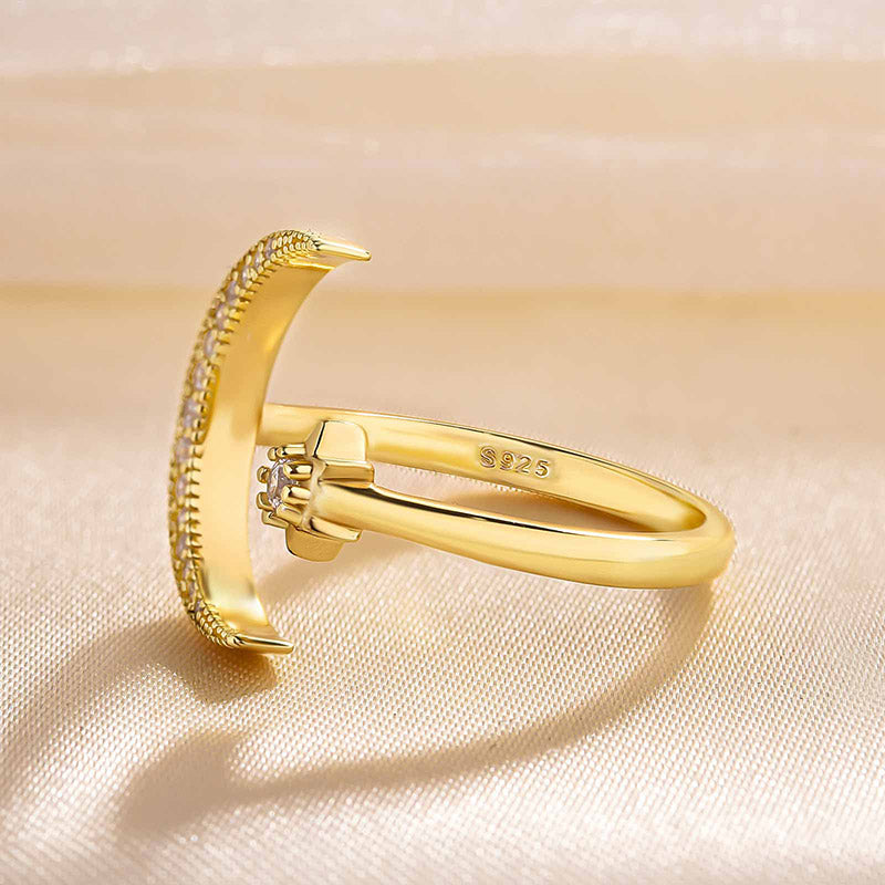 Stylishwe Moon &amp; Star Yellow Gold Wedding Ring 