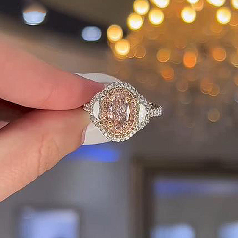 Stylishwe 1.5 Carat White Gold Oval Cut Pink Sapphire Engagement Ring 