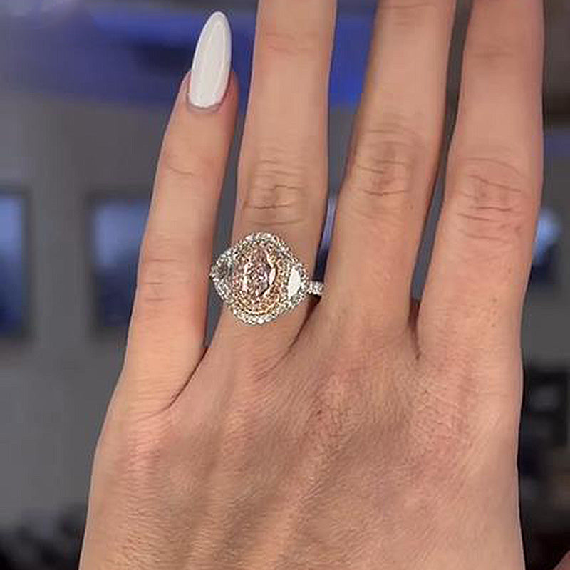 Stylishwe 1.5 Carat White Gold Oval Cut Pink Sapphire Engagement Ring 